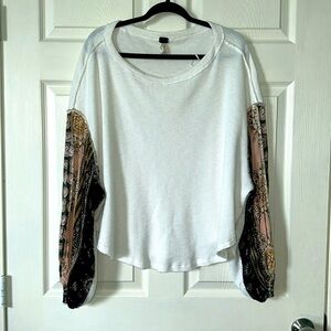 We The Free Boho Blossom Print oversized Balloon sleeve Top Sz XS